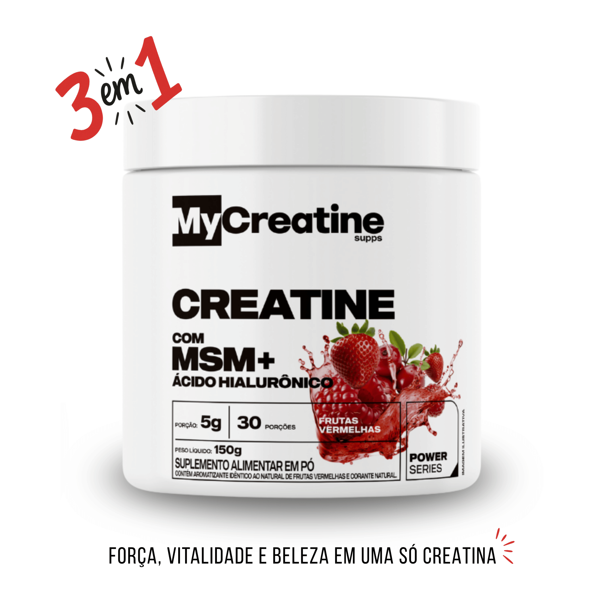 Creatina MyCreatine com MSM + Ácido Hialurônico | Beleza, Vitalidade e Performance 150g Sabor Frutas Vermelhas