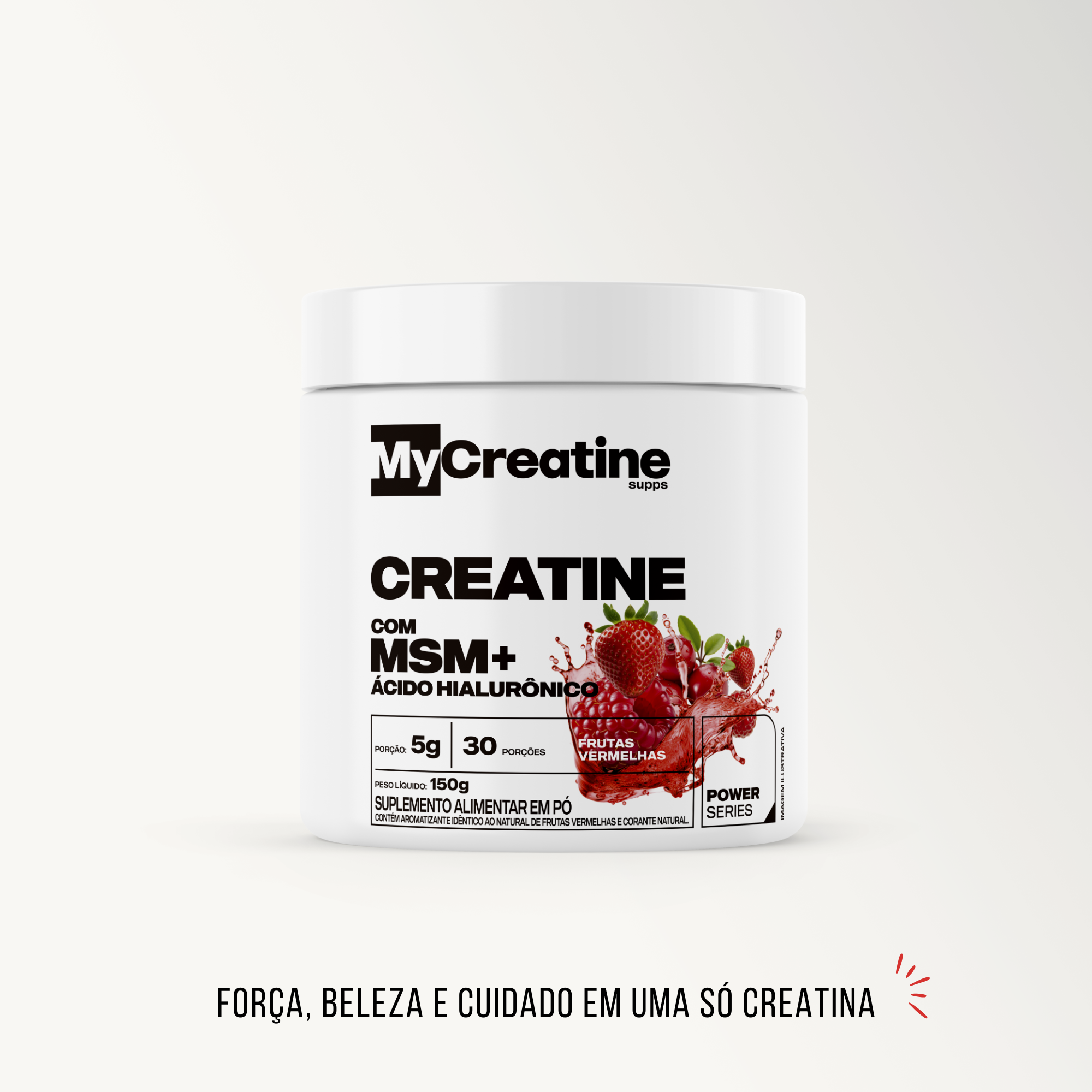 Creatina com MSM + Ácido Hialurônico | Beleza e Vitalidade 150g Sabor Frutas Vermelhas