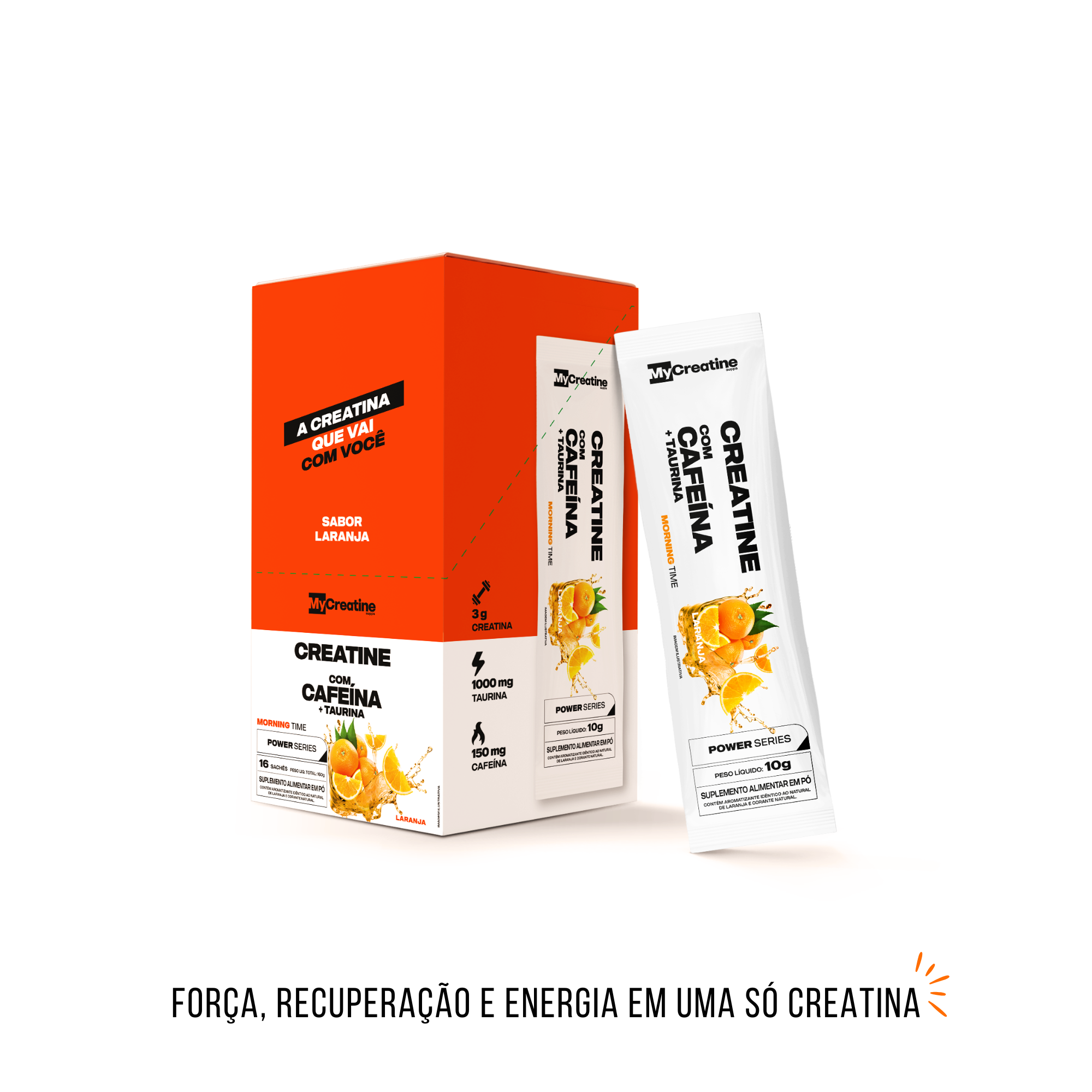 Creatina com Cafeína + Taurina | Sachê Individual Energia e Foco Sabor Laranja