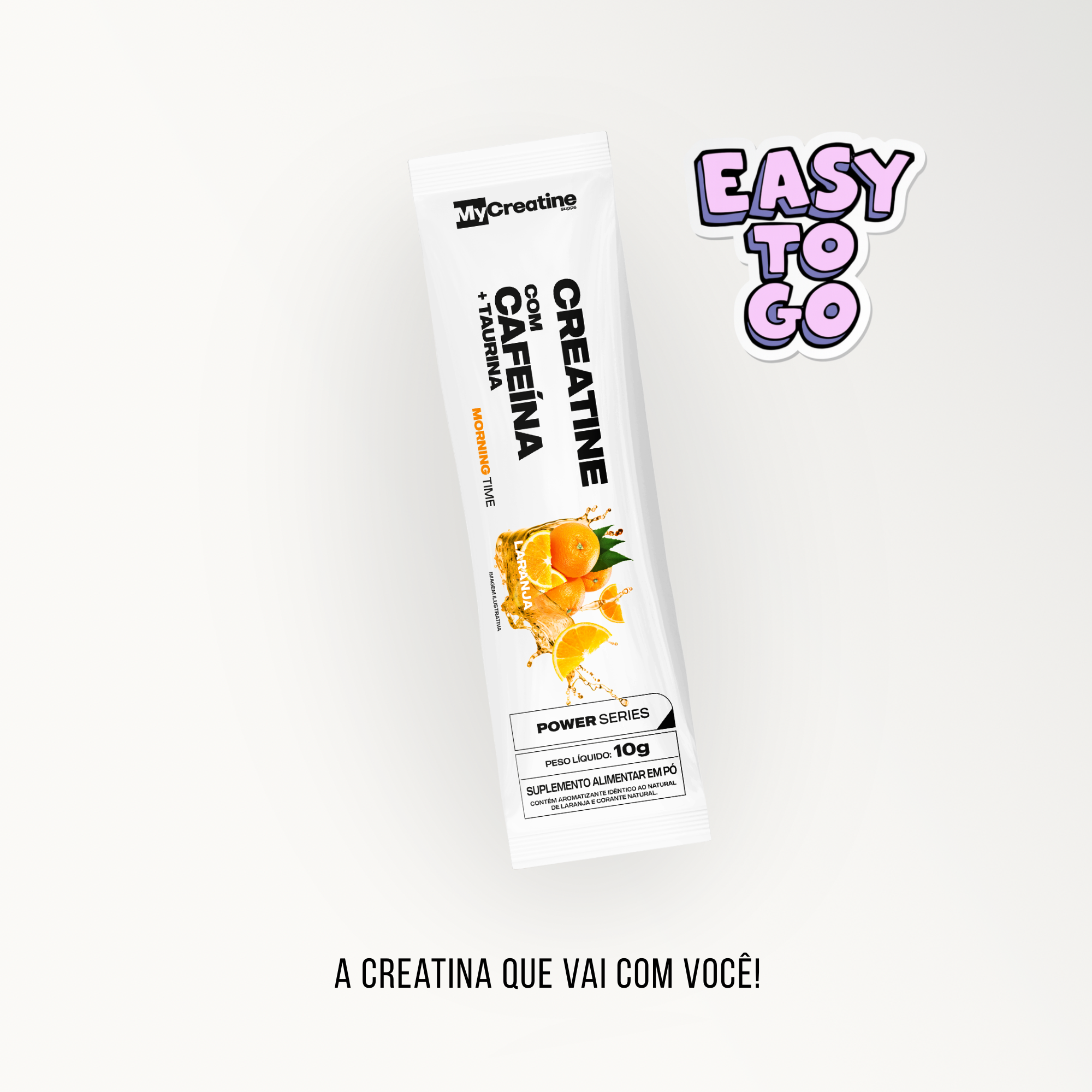 Creatina com Cafeína + Taurina | Sachê Individual Energia e Foco Sabor Laranja