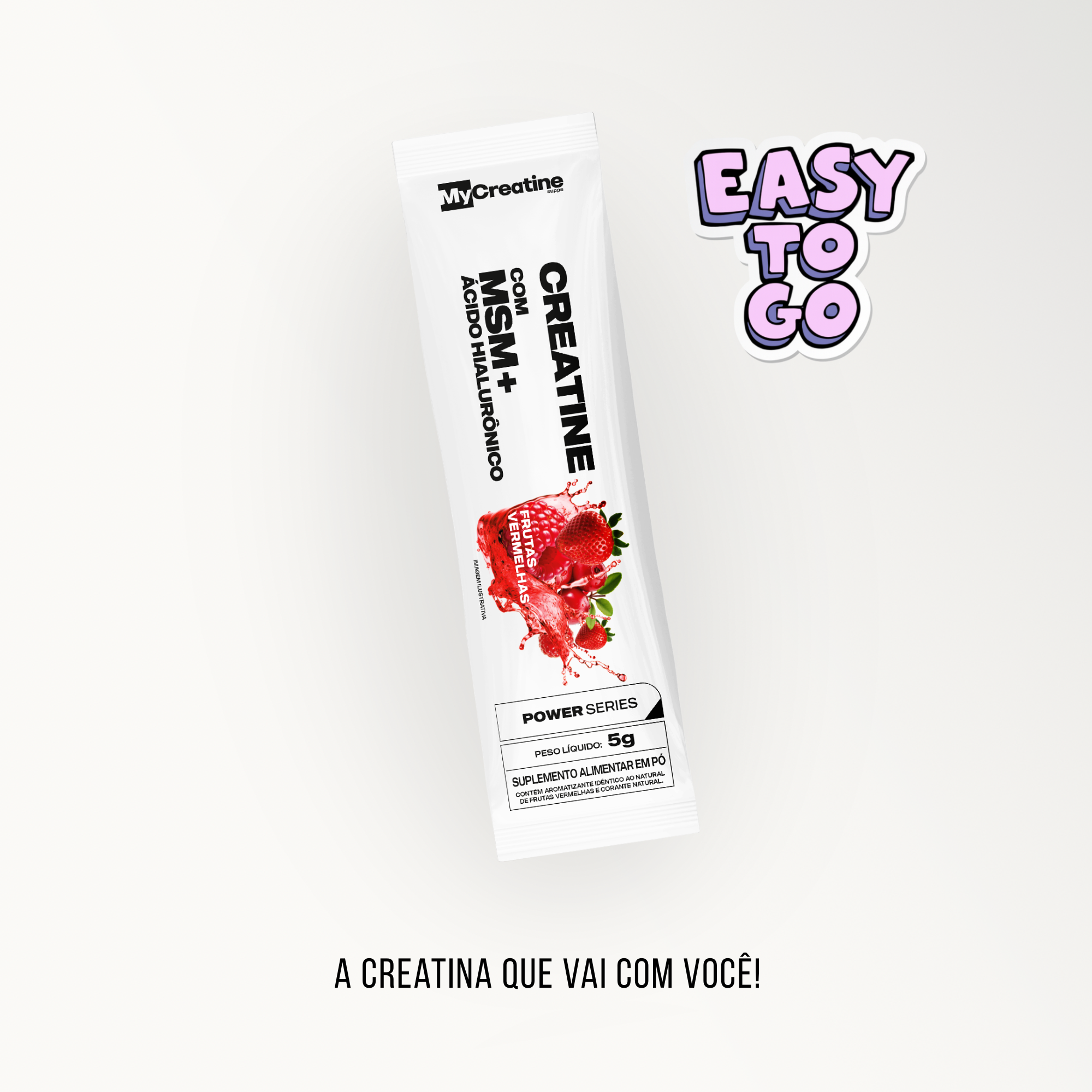 Creatina com MSM + Ácido Hialurônico | Sachê Individual Beleza e Vitalidade Sabor Frutas Vermelhas