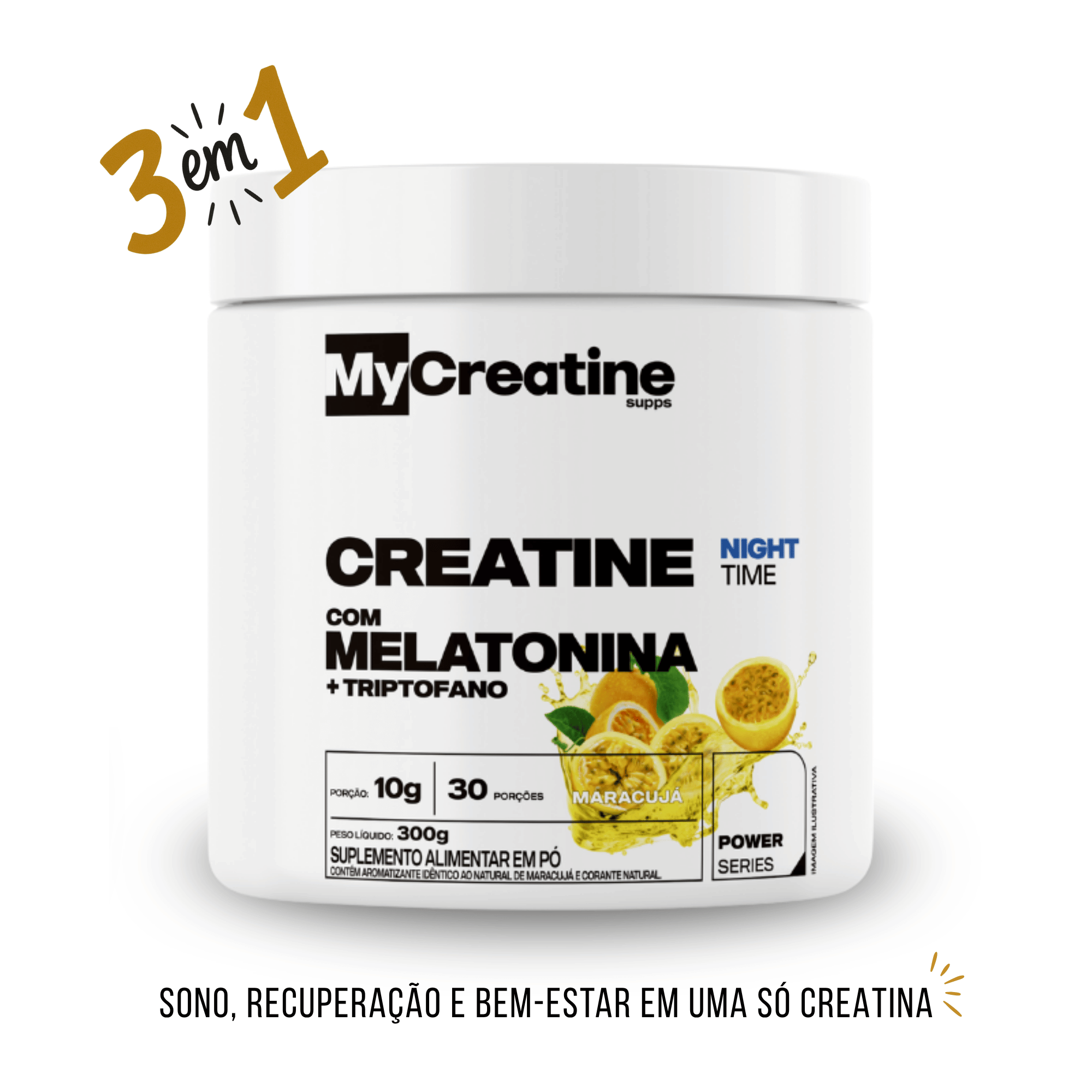 Creatina MyCreatine com Melatonina + Triptofano | Sono e Recuperação Noturna 300g Sabor Maracujá